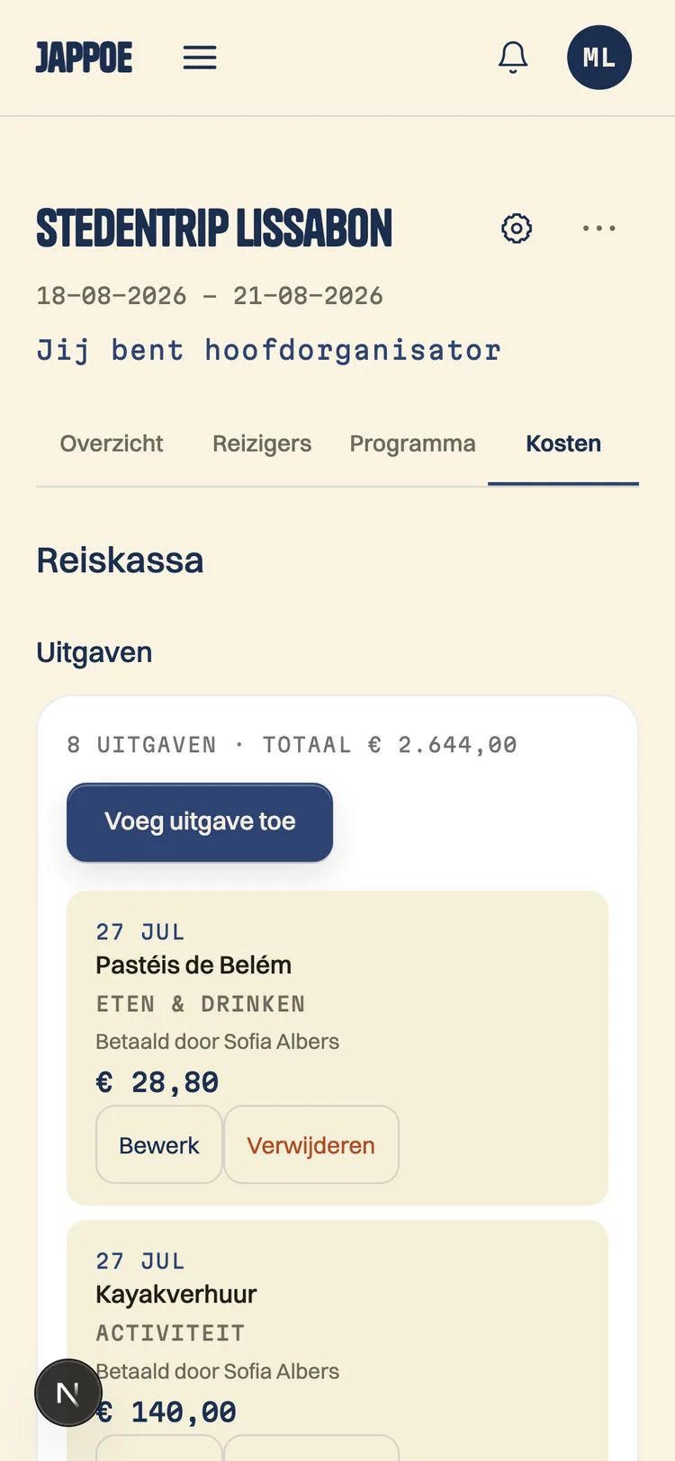 Jappoe toont de kosten van een groepsreis