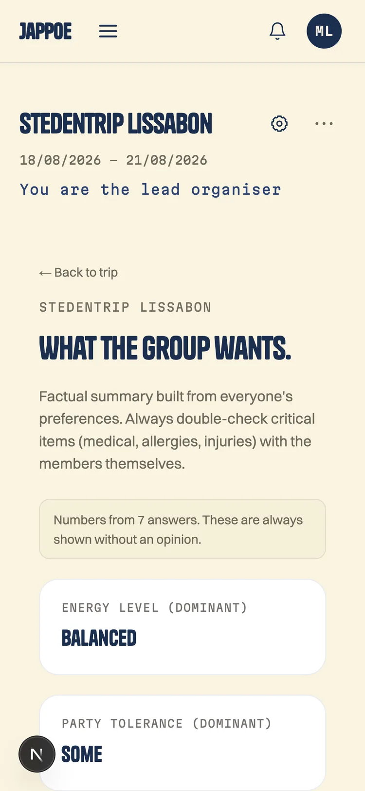 Jappoe showing answers from a group