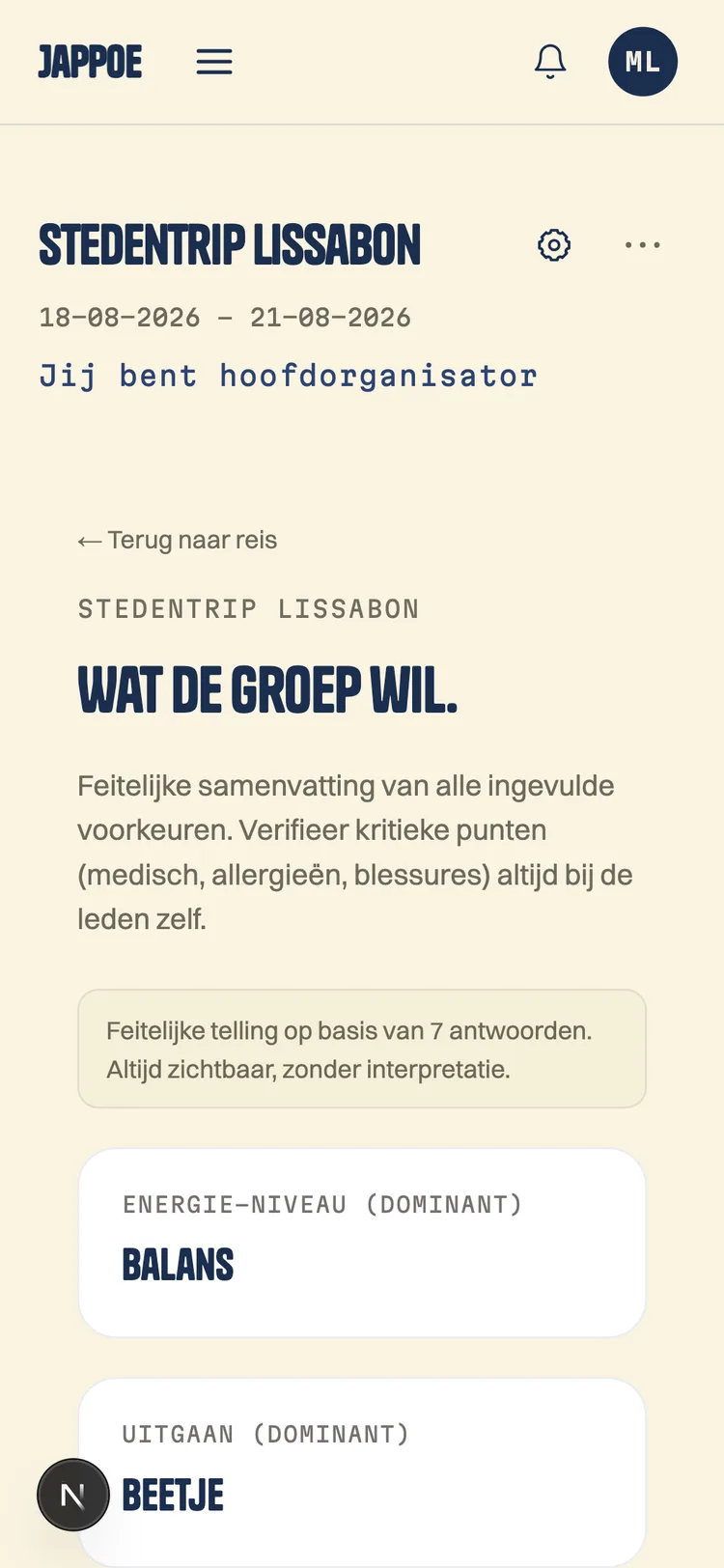 Jappoe toont de antwoorden van een groep